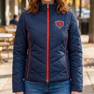 NFL Team Apparel Chicago Bears Women Navy Blue Quilted Puffer Jacket Full Zip S